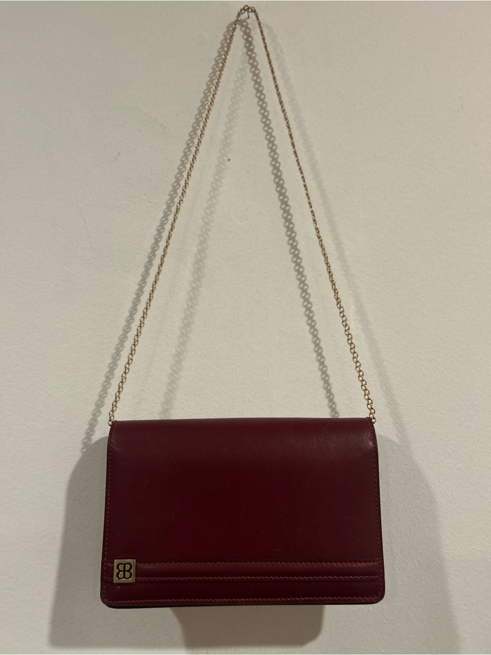 1970’s Balenciaga Burgundy Leather Shoulder Bag with Gold Chain